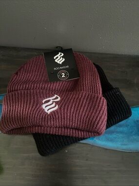Rocawear Knit Beanie Set - Maroon & Black